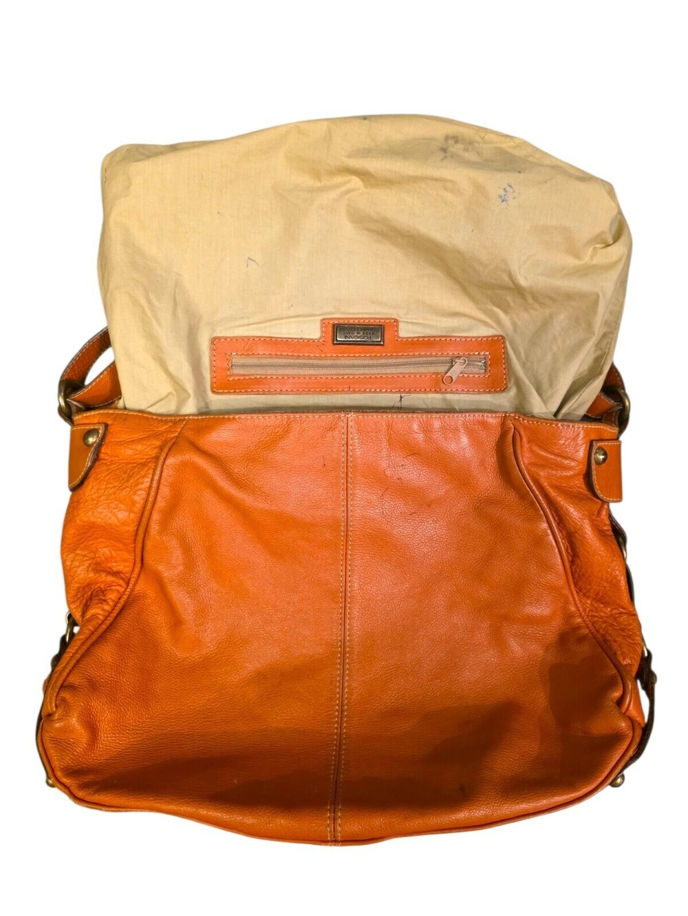 Toscani Made in Italy Genuine Leather Orange Hobo Shoulder Bag Slouchy Purse - Picture 13 of 16